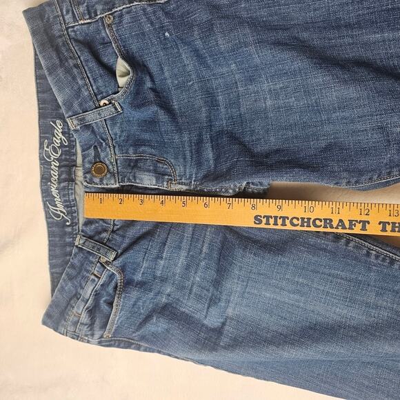 American eagle 8 short real flare Blue Jeans denim heel frayed see pics - Picture 3 of 12